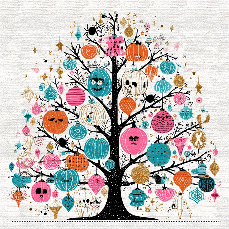 Haunted Bauble Tree - Art mural sur toile tendue, H 20 po x l 20 po