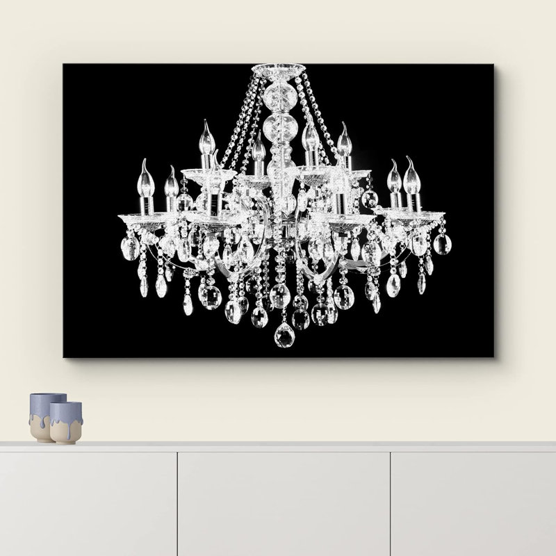 «Glam Crystal Chandelier Silhouette» sur toile de fond abstraite, reproduction d'art sur toile, H 32 po x l 48 po x 1,5 po
