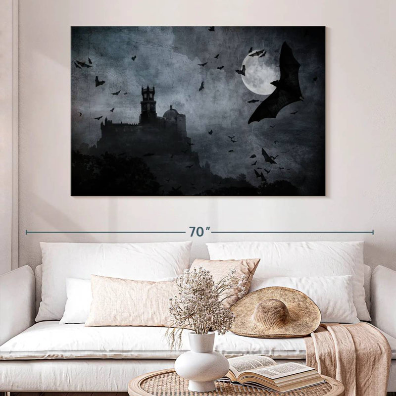 Castle Surrounded By Bats, 34" H x 51" W