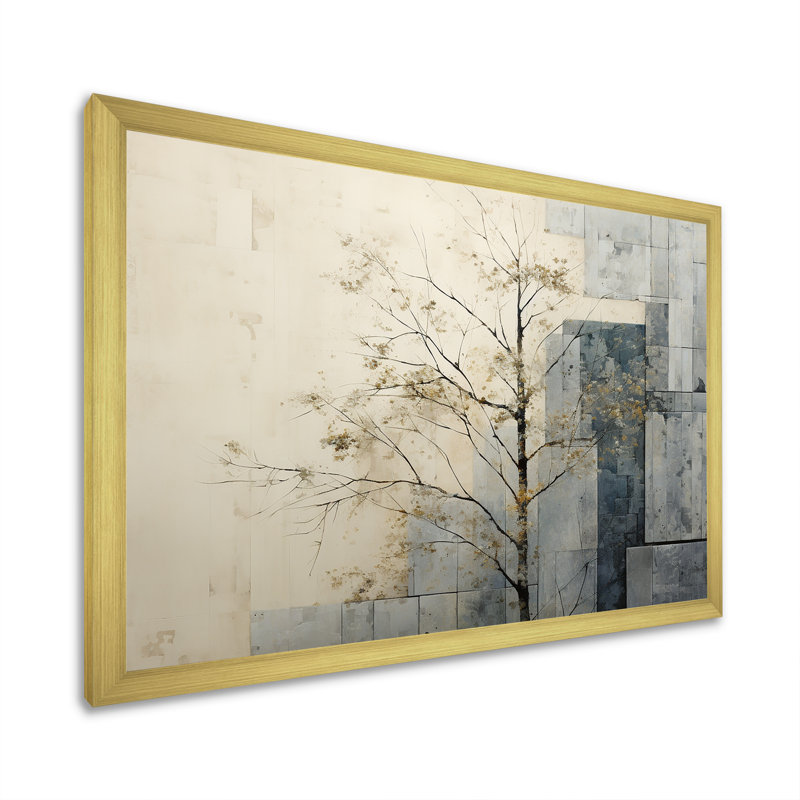 " Gray And White Nature Split I ", Gold Single Picture Framed, 30" H x 40" W x 1.5" D
