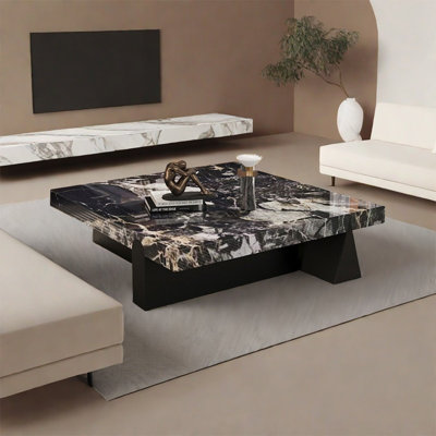 Light luxury square rock panel coffee table