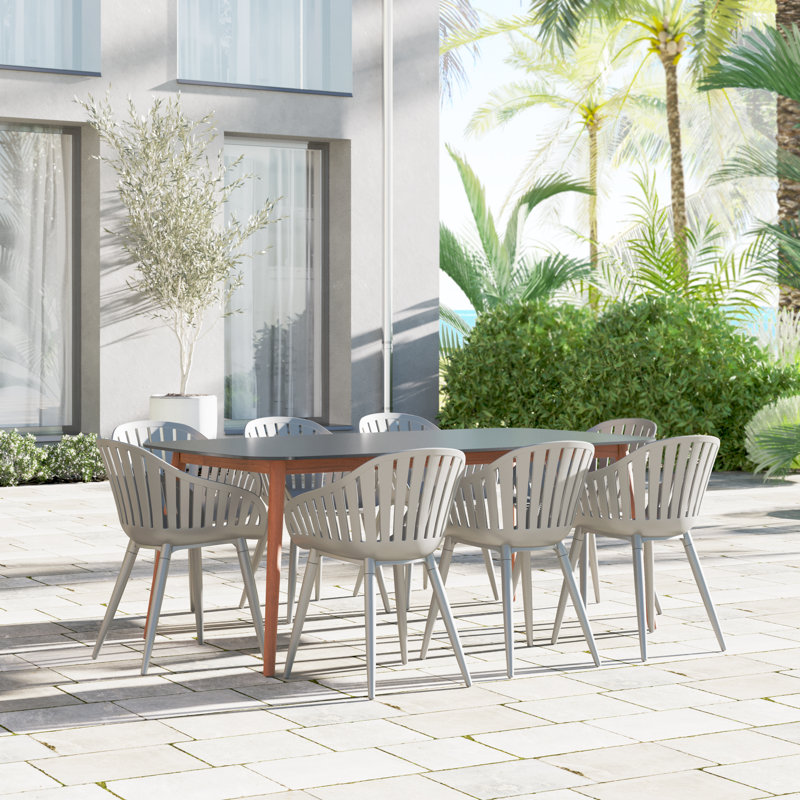 Alyisa 8 - Person Patio Dining Set with Rectangular Table, Gray