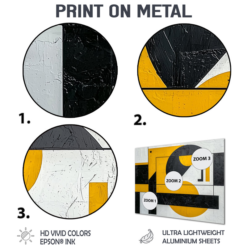 Geometric Pulse Of Yellow And Black Paint II - Abstract Metal Decor, Geometric Metal Print, 24" H x 32" W x 0.84" D
