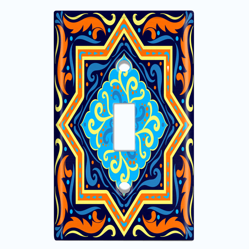 Patterned 1 - Gang Toggle Light Switch Standard Wall Plate, Blue/Orange