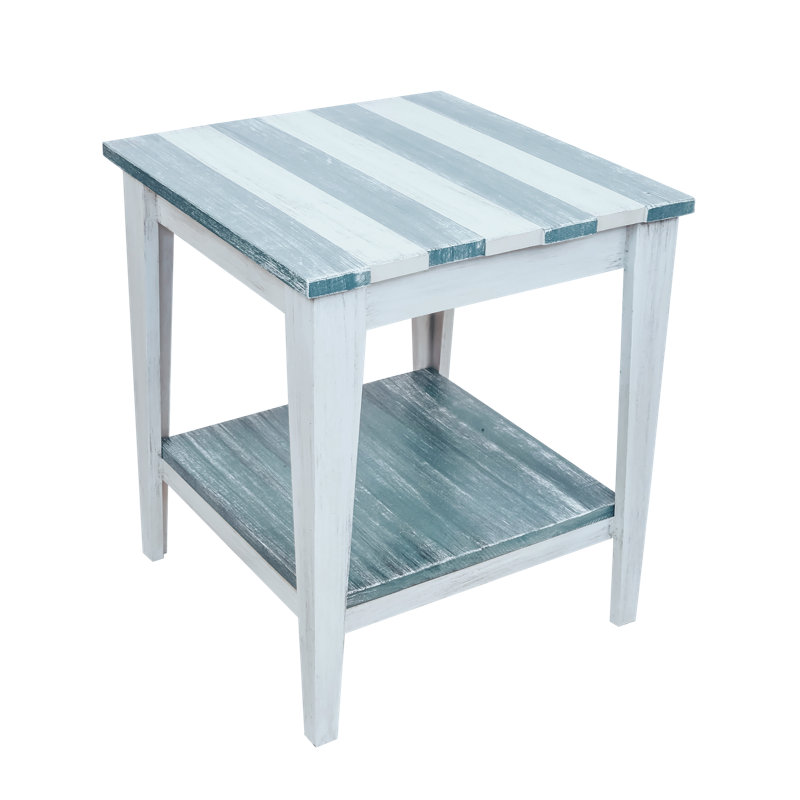 Asther Solid Wood End Table, Teal/Off White