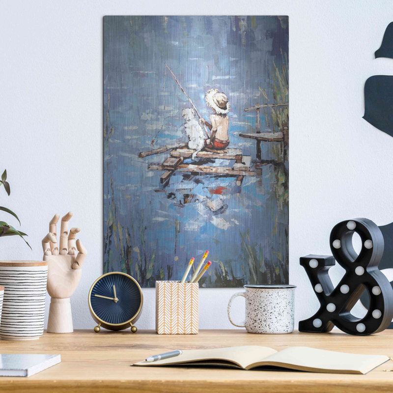 «Fishermen» par Alexander Gunin, art mural en métal, H 16 po x l 12 po