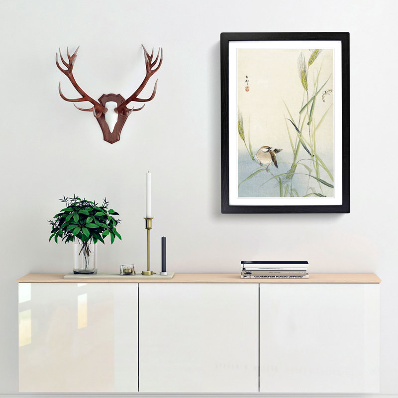 Bird & Butterfly by Ohara Koson - Framed Print, Black Framed, 36cm H x 27cm W x 2cm D
