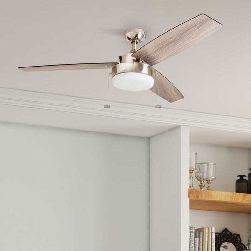 Ventilateur de plafond 52 po avec lumière DEL Statham, Nickel brossé avec pales gris