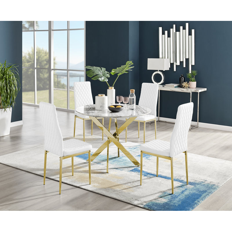 Eubanks 4 - Person Dining Set, White/Gold