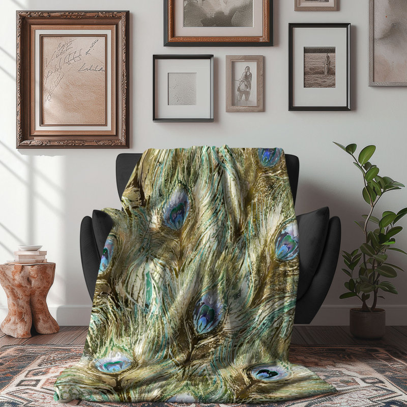 Motif Groovy - 1 pièce Sherpa Premium, Lit simple, Imprimé animal vert / or / bleu