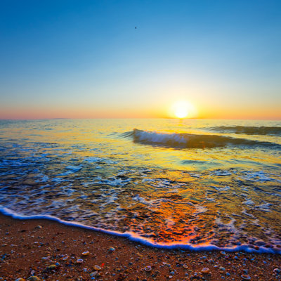 Evening sea coast 1 Piece Wrapped Canvas Wall Art