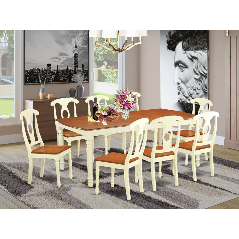 Ensemble de mobilier de salle à manger 9 pièces comprenant une table rectangulaire en bois avec rallonge papillon et 8 chaises de cuisine, babeurre 42 po x 78 po