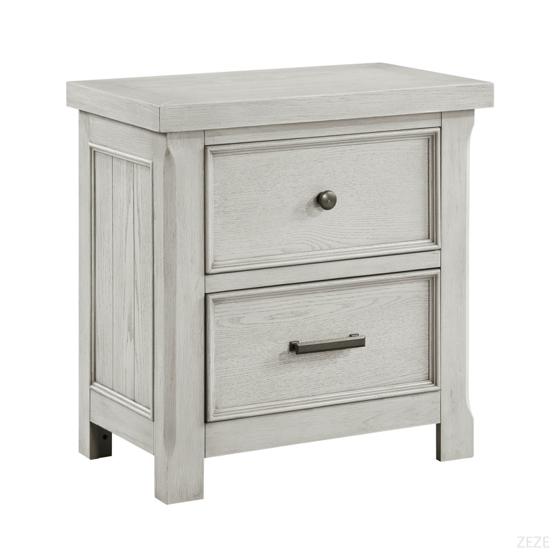 Table de chevet classique en bois gris clair avec 2 tiroirs et meubles de chambre à coucher 1 pièce