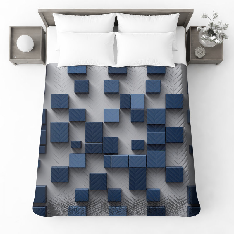 Couvre-lit matelassé bleu Cubes, Queen