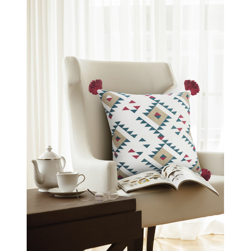 Southwestern Geometric Cotton Blend Throw Pillow with Tassels