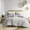 Édredon double / grand imprimé en coton - blanc / bleu marine avec 2 taies décoratives en chenille