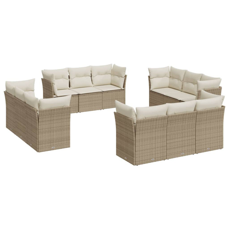  Ensemble de canapé de patio modulaire en PE rotin beige, Blanc, crème, Beige