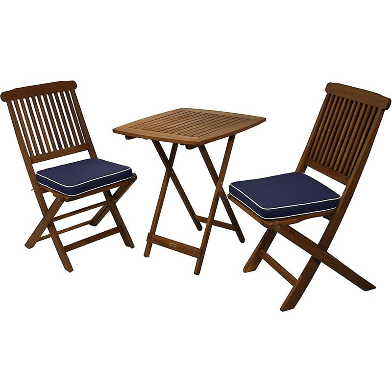 Outdoor Interiors Eucalyptus Wood 3-Piece Square Foldable Bistro...