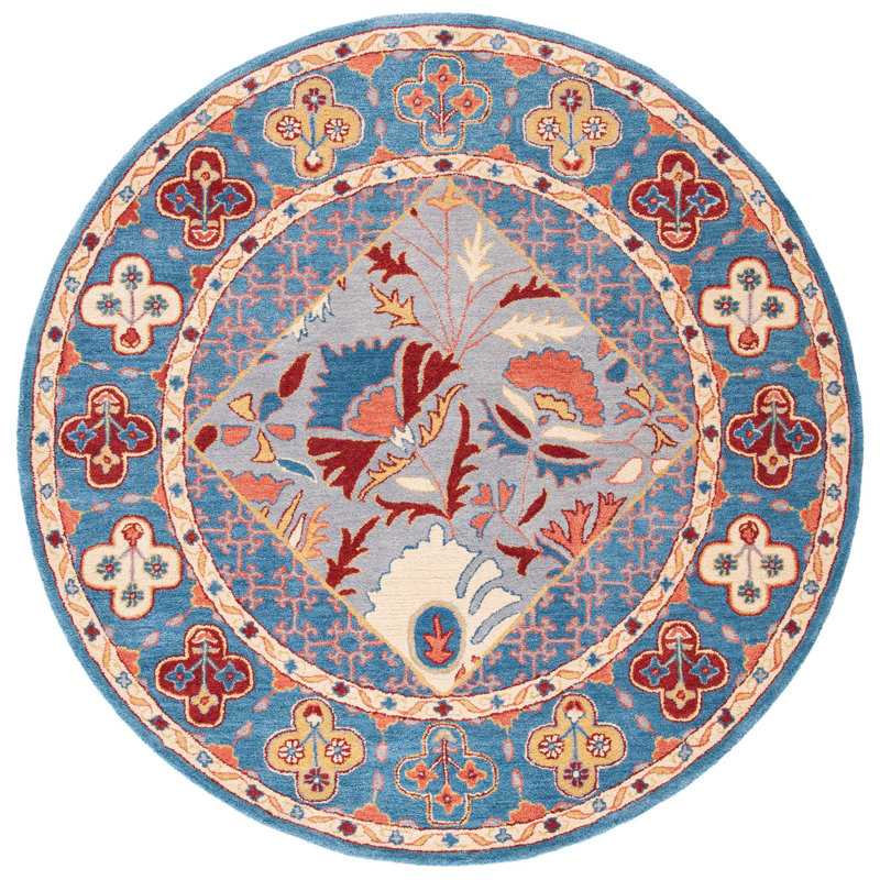 Armintha Oriental Handmade Tufted Blue/Red Area Rug, Round 6'