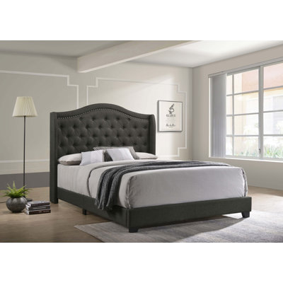Aquira Upholstered Full Wingback Bed Grey