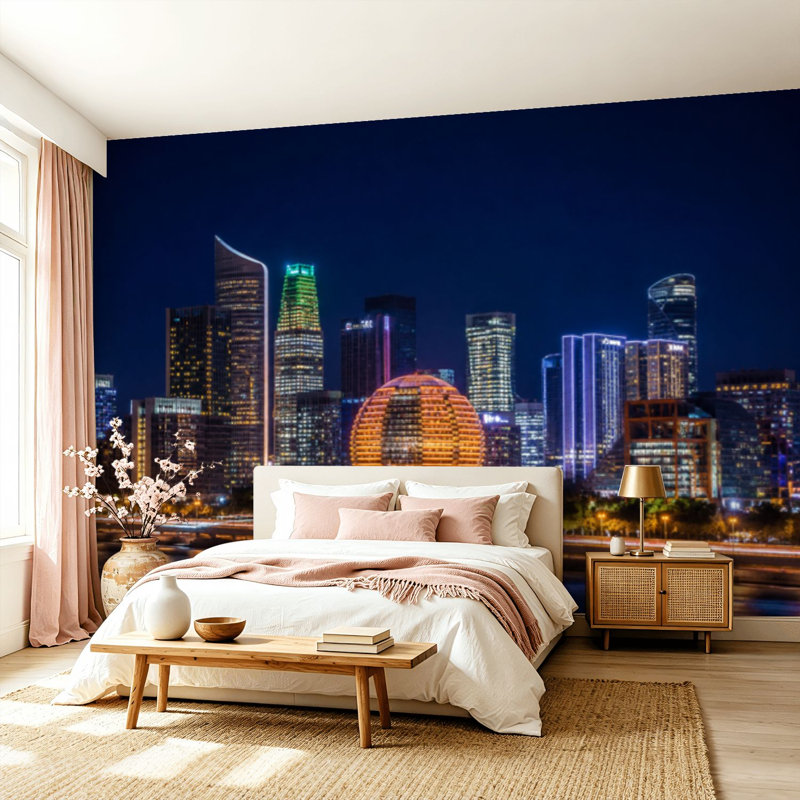 Peler et coller le papier peint adhésif Skyline Dallas Texas, art mural auto-adhésif et amovible, 99.6" L  x 144" W