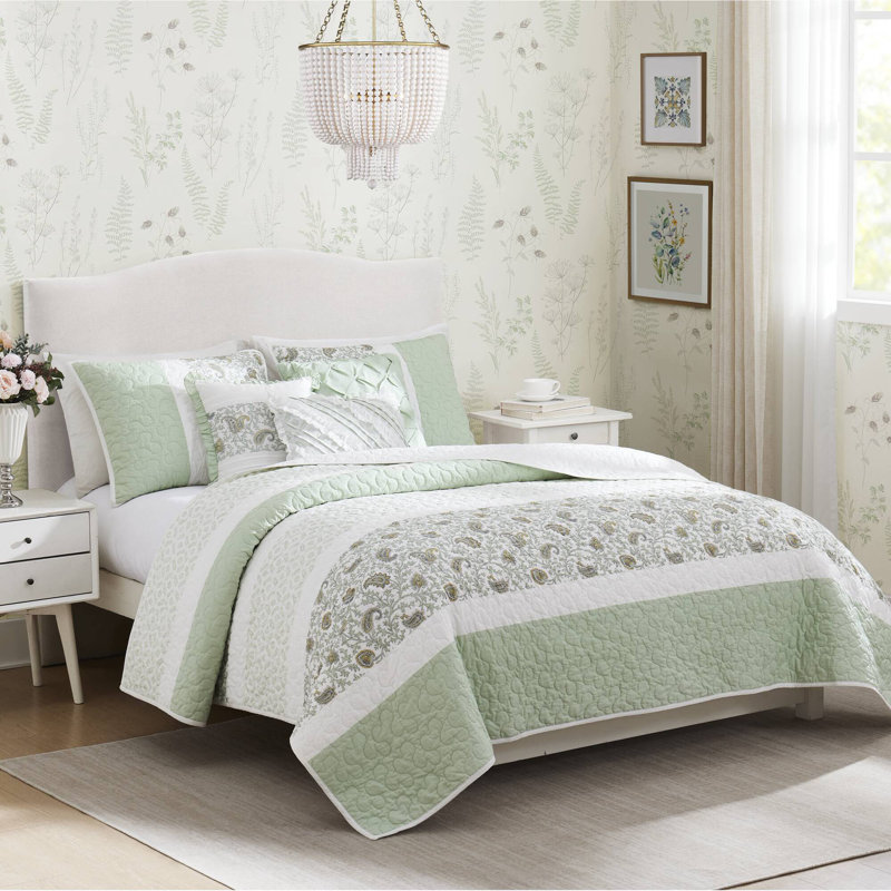 Piece Cotton Percale Quilt Set With Throw Pillows queen