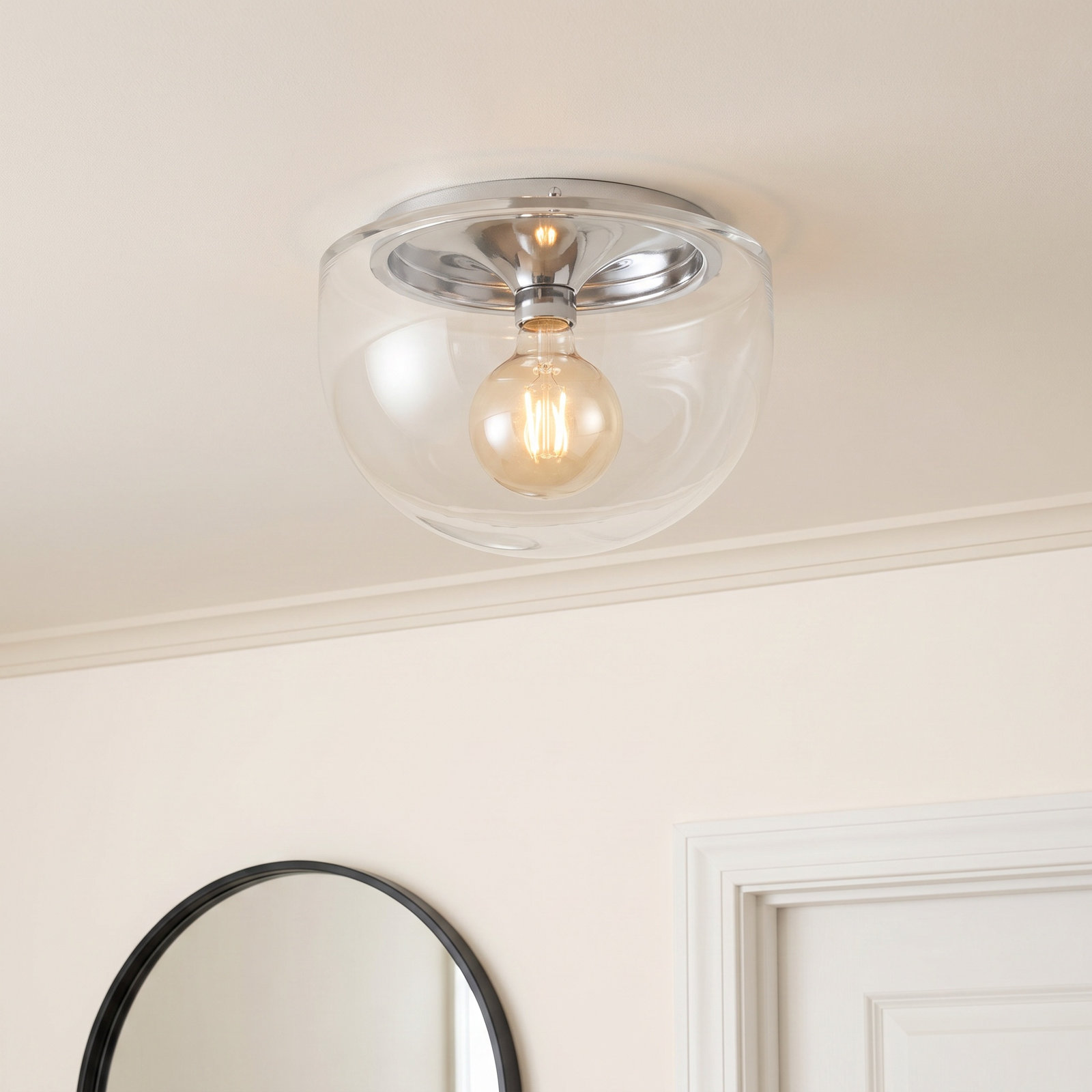 Alexi Single Light Glass Flush Mount, Polished Nickel, 9.5" H x 13.75" W x 13.75" D
