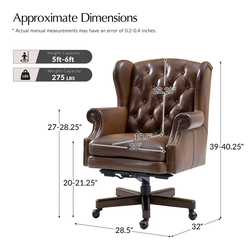 Heeg Genuine Leather Swivel And Rocking Office Chair With Solid Wood Base, Brun