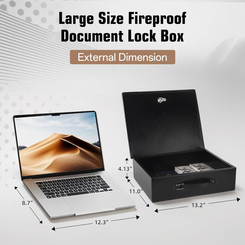 Boîte à documents ignifuge, coffre-fort ignifuge avec serrure à clé pour la maison