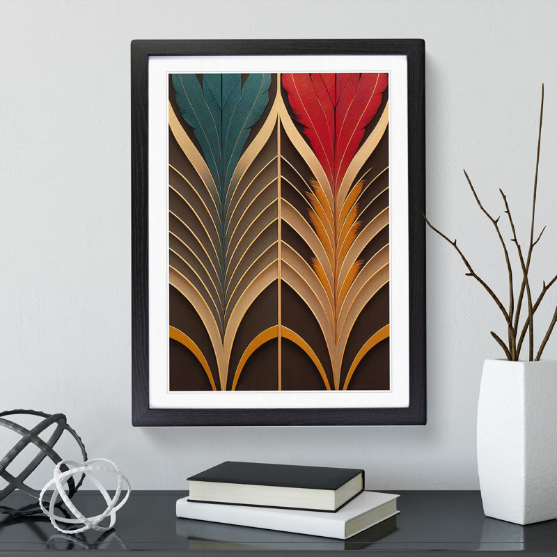 XV1022-4954X Victorious Feather - Print, White, 36cm H x 27cm W, Black Framed