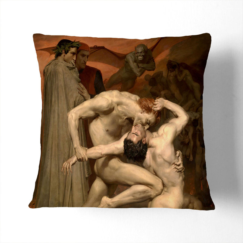 Dante And Virgil Square Throw Cushion, 55cm H x 55cm W x 20cm D, White