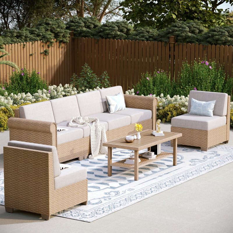Rattan 6 - Person Seating Group with Cushions