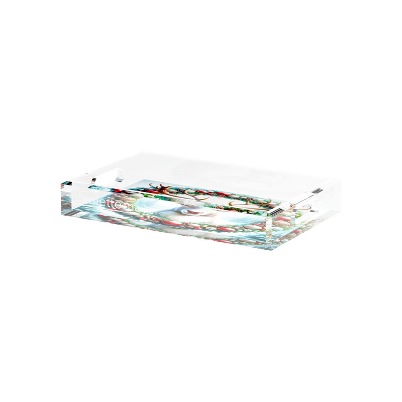 Claus Reindeer Acrylic Rectangle Decorative Tray, 12.5" W x 7.75" D x 2" H