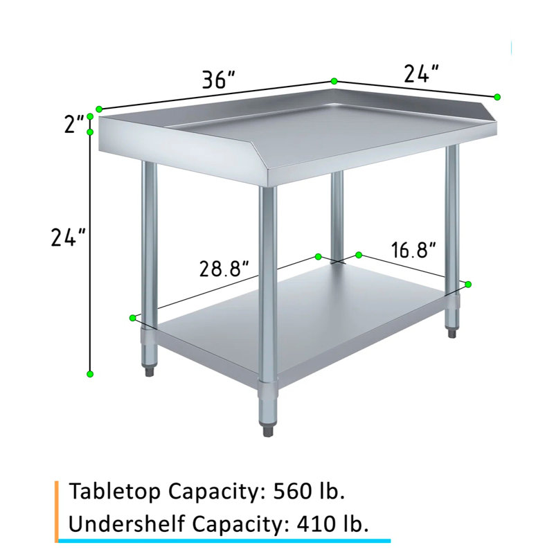 Express KitchQuip 24" H Stainless Steel Mixer and Equipment Stand with Adjustable Undershelf, 36 in. W x 24 in. D
