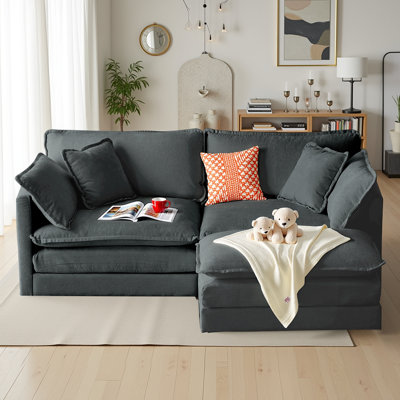 Canapé modulaire en L en chenille avec repose-pieds - causeuse 2 places pour petits espaces, tissu respirant et assemblage facile