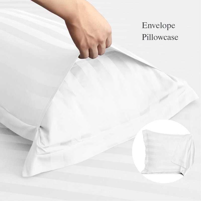 Cooling Silky Striped Sheet Set With Corner Straps, 100% Rayon from Bamboo Bed Sheets, King, White