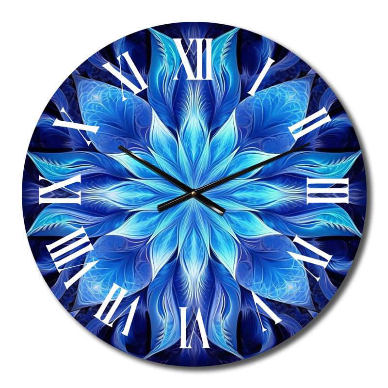 Horloge murale en métal turquoise et fleurs blanches fractales, Petit