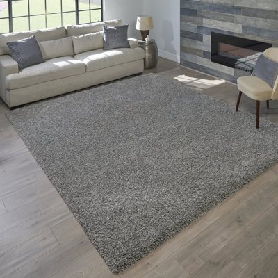  Ultimate Shag Modern Solid Color Gray Polypropylene Thick Plush Shag Area Rug
