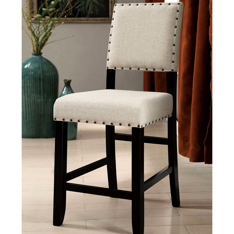 Chaises à hauteur de comptoir en lin beige avec construction robuste, noir antique de 2 et doux