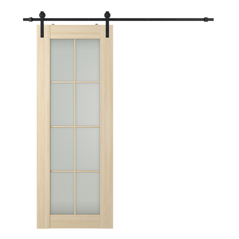 Porte de grange lambrissée préfinie en bois et verre sans trousse de quincaillerie d'installation, 27,75 po x 79,37 po