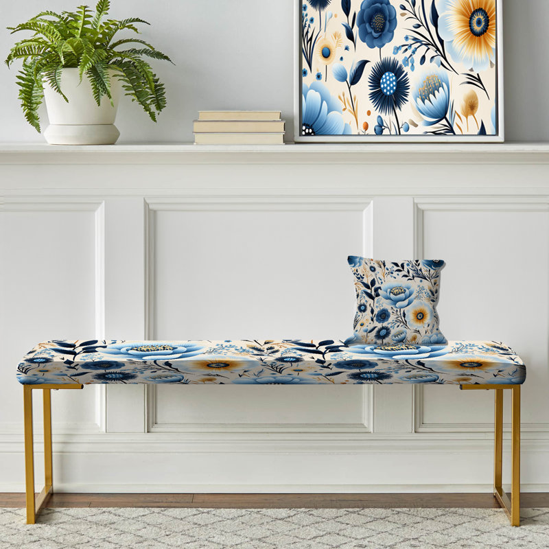 Blue Bohemian Bliss Floral Pattern - Floral Upholstered Gold Bench