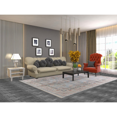 Tapis gris floral traditionnel 6 x 9