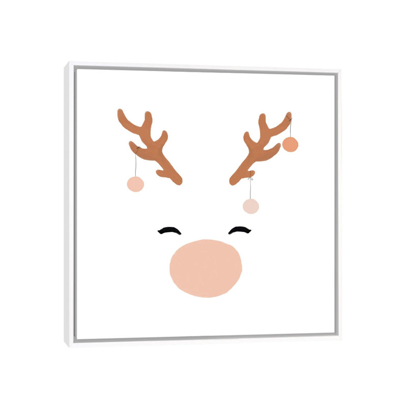 Deer & Baubles par Orara studio, reproduction d’art, H 26 po x l 26 po x P 1,5 po, Toile blanche encadrée, Pas de tapis