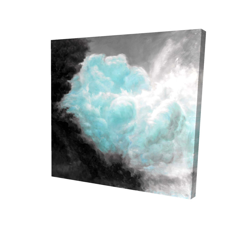 Turquoise, nuages, paysage, montagnes, toile bleue - Décoration intérieure, H 24 po x l 24 po