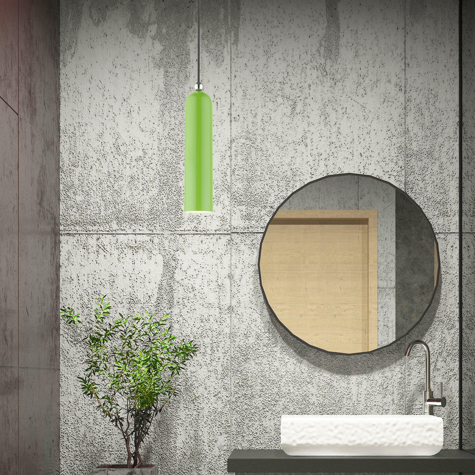 Hanne Dimmable Cylinder Single Light Pendant, Shiny Apple Green