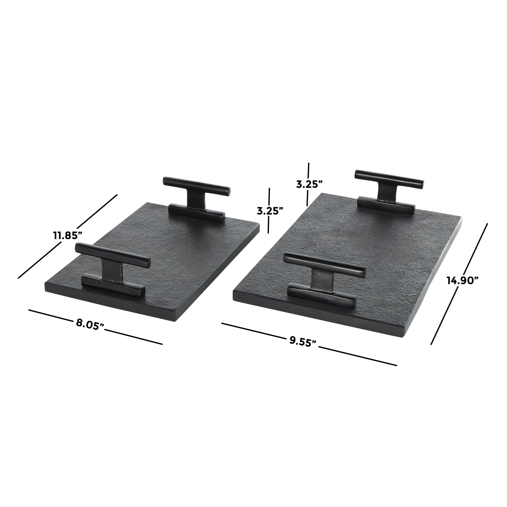 Aedic Mable Tray - Set of 2, Black, 3.25"Hx7.15"Wx22.15"D & 3.25"Hx6.9"Wx18.15"D 