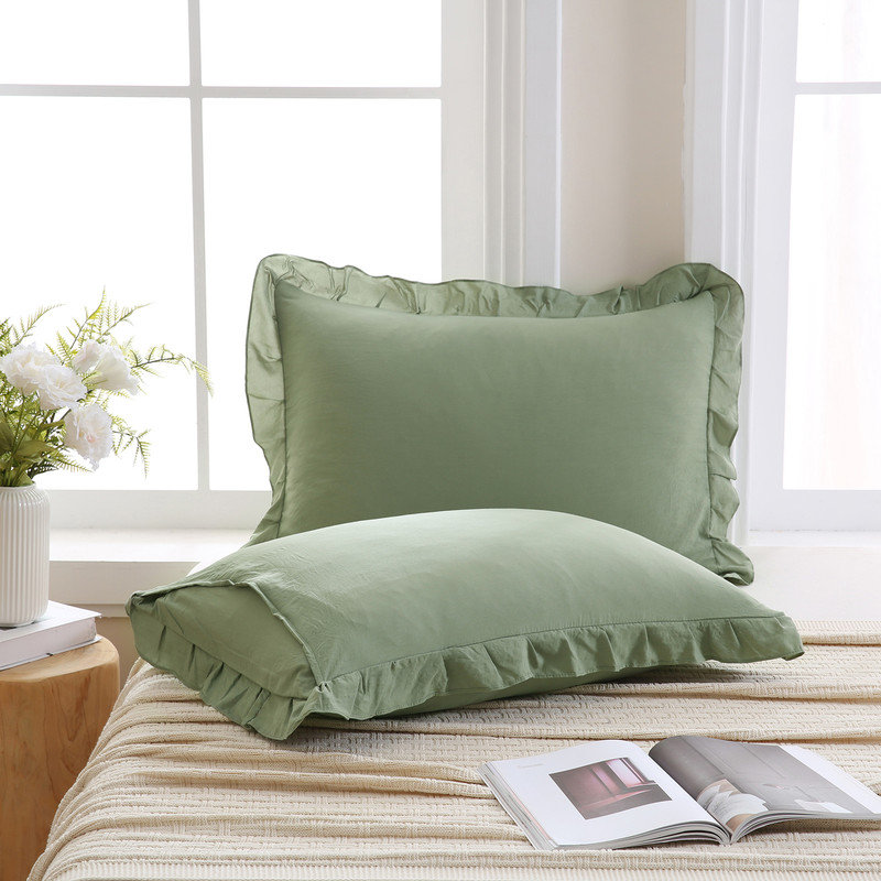 Avocado Green Pillowcases King Size Ruffled Pillow Shams Set of 2 Cute Pillowcases Solid Green Pillow Cover 2 Pack