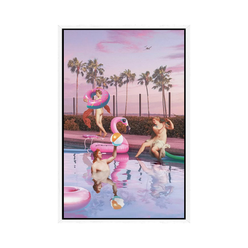 Pool Party by Jonas Loose - Print on Canvas, White Framed, 66.04cm H x 45.72cm W x 3.81cm D