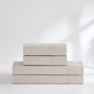 Pleat Cotton Sheets French Oak 4 Piece Set Queen