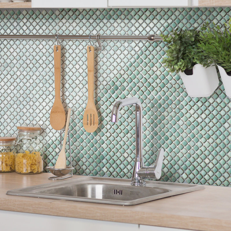Hudson Diamond 1" x 1" Porcelain Mosaic Grid Wall & Floor Tile, Green